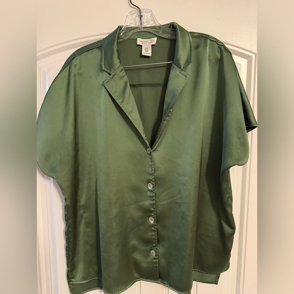 Rachel Zoe Emerald Button-Down Satin Blouse